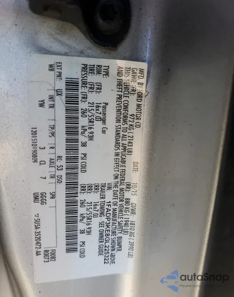 2016 Ford Focus Se from USA, damaged, VIN 1FADP3KE8GL225322